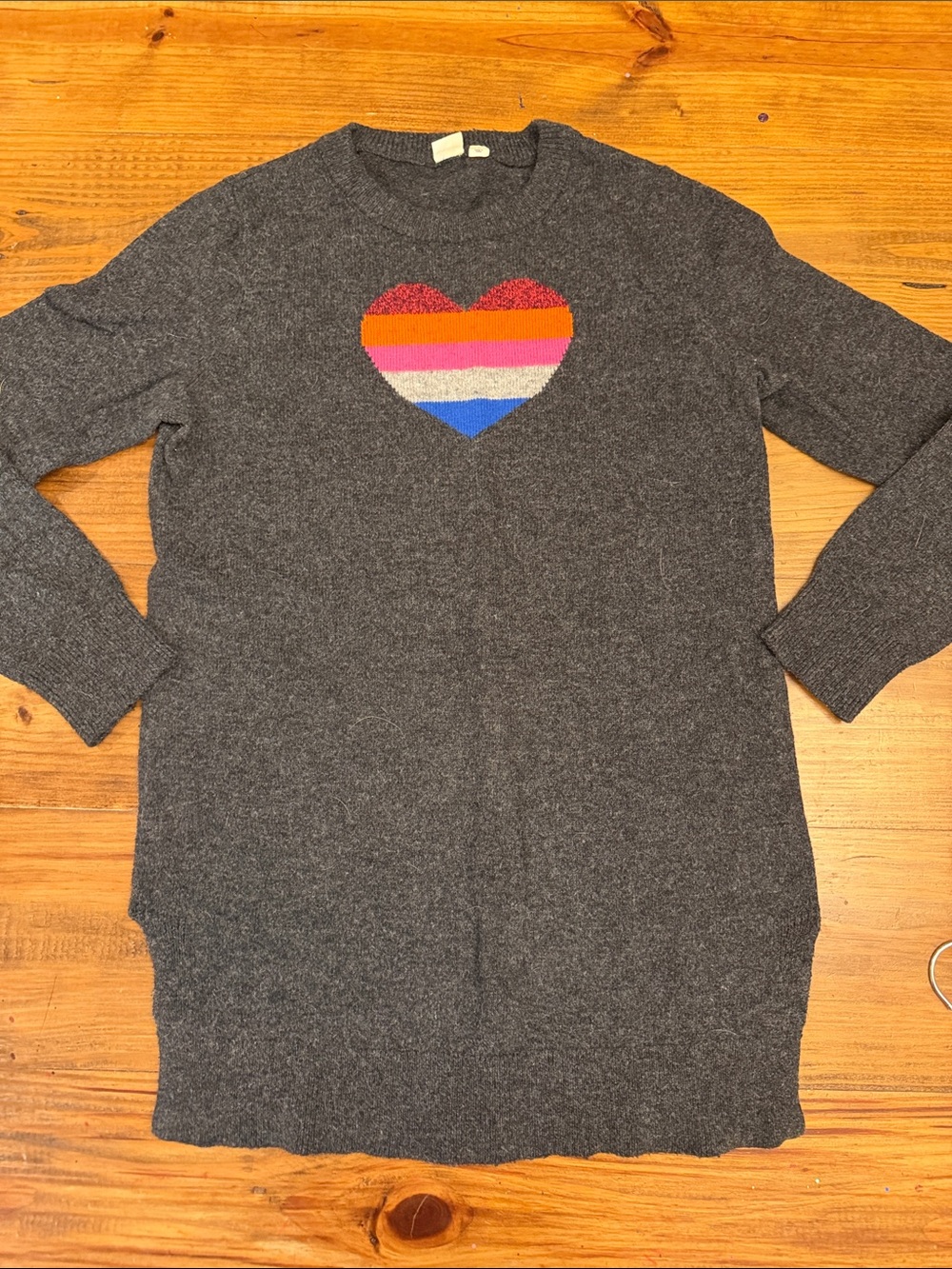 GAP Maternity Charcoal Gray Crewneck Sweater with Striped Heart